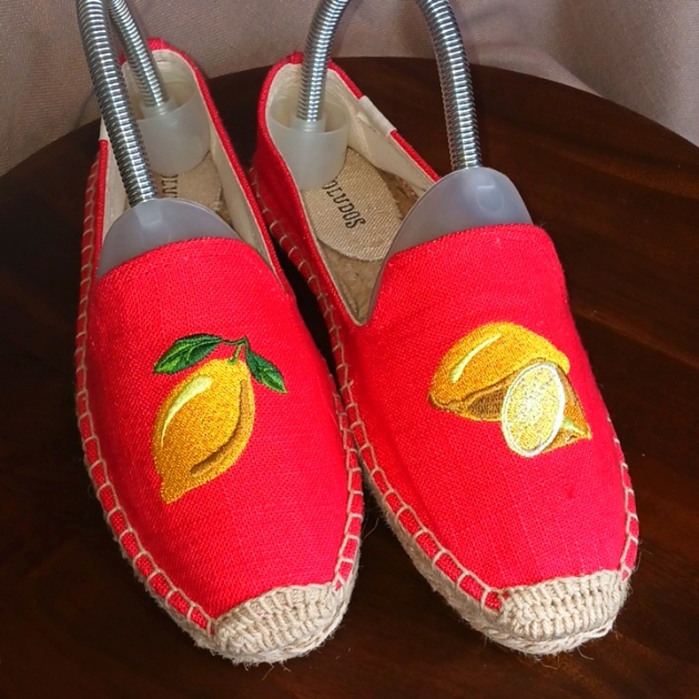 Soludos coral Lemons espadrilles  smoking slippers flats Sz 7 Like New